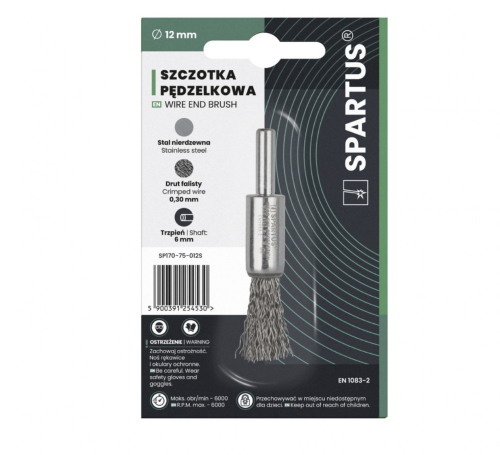 Szczotka p dzelkowa fi-12 drut nierdzewny falisty 0,30mm, trzpie 6mm