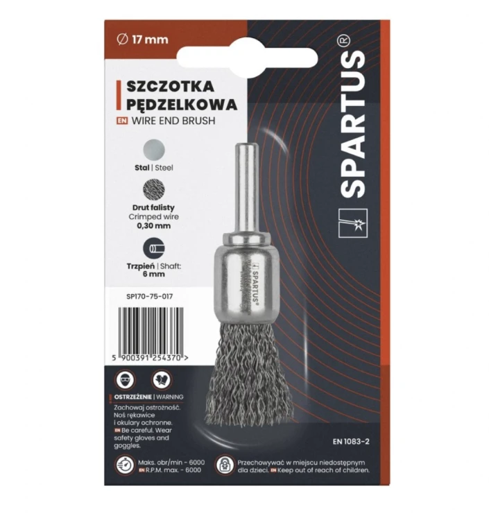 Szczotka pędzelkowa fi 17mm, drut stalowy falisty 0,3mm, trzpień 6mm