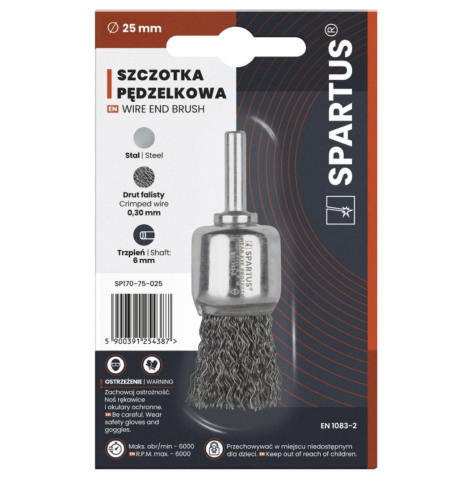 Szczotka pędzelkowa fi-25 drut falisty stalowy 0,30mm, trzpień 6mm