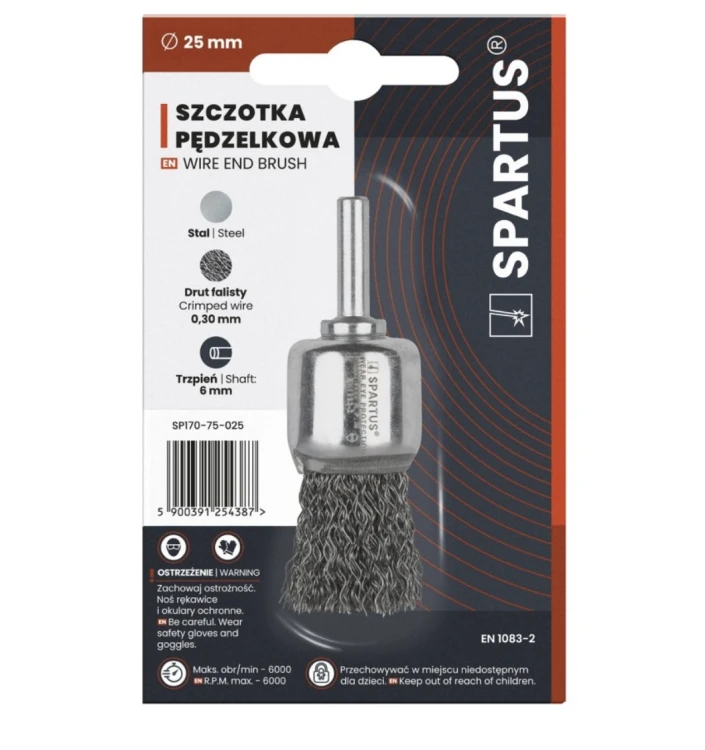 Szczotka pędzelkowa fi-25 drut falisty stalowy 0,30mm, trzpień 6mm