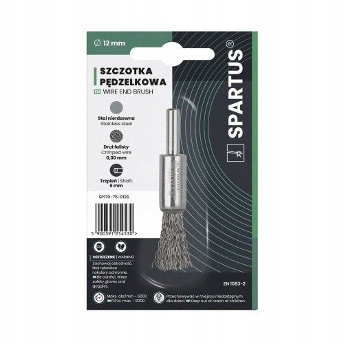 Szczotka pędzelkowa 12mm drut nierdzewny 0,3mm trzpień 6mm SP-12 SPARTUS