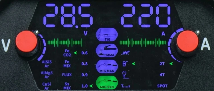 PÓŁAUTOMAT SPAWALNICZY TECNO MIG 224 SYNERGIC LED 4x4 MIG/MAG,TIG LIFT,MMA