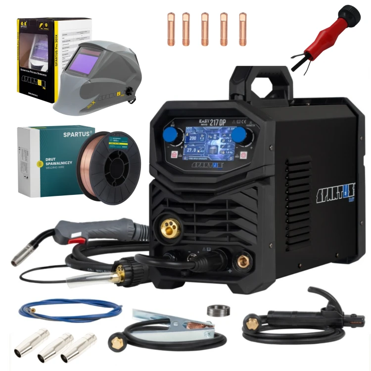 Spartus EasyMIG 217DP + maska + zestaw akcesoriów + drut 5kg