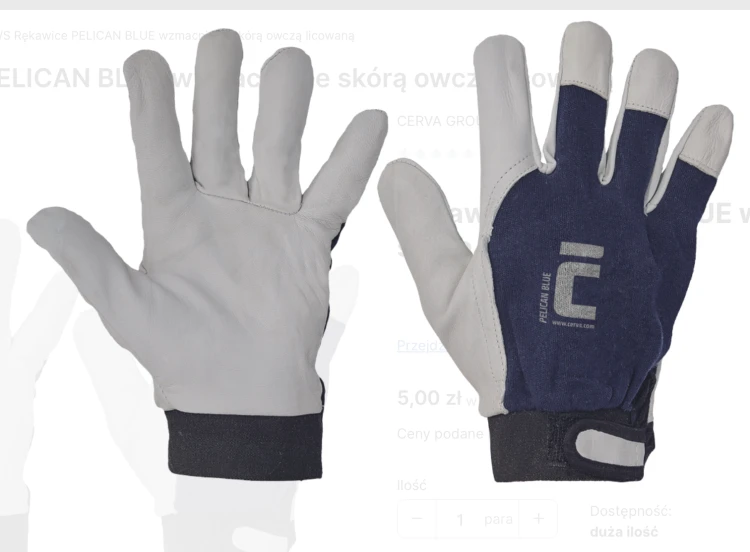 Rękawice PELICAN BLUE wzmacniane skórą owczą licowaną r10/XL