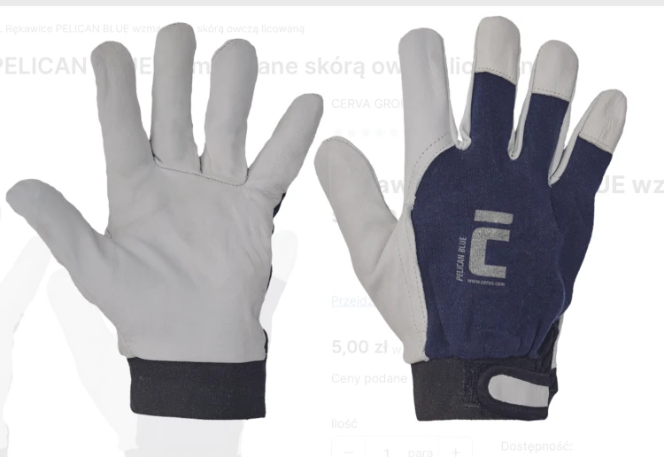 Rękawice PELICAN BLUE wzmacniane skórą owczą licowaną r.9/L