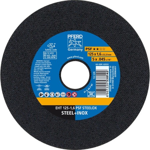 Tarcza do cięcia EHT 125 x 1,6 x 22,23 mm prosta linia uniwersalna PSF STEELOX do stali/stali szlachetnej
