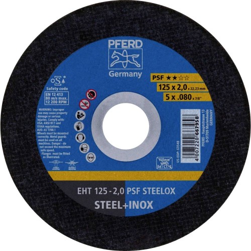 Ściernica tarczowa do cięcia EHT 125 x 2,0 x 22,23 mm prosta linia uniwersalna PSF STEELOX do stali/stali szlachetnej