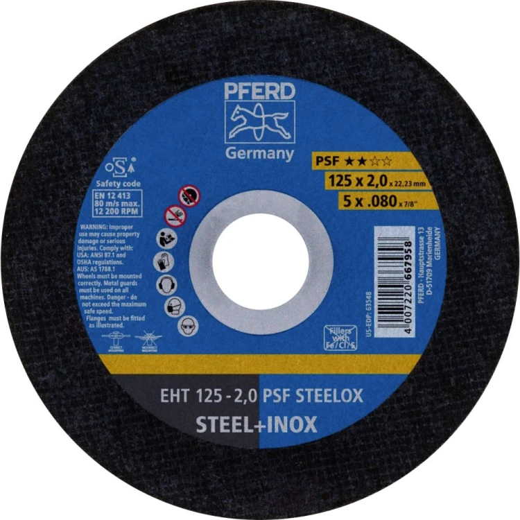Ściernica tarczowa do cięcia EHT 125 x 2,0 x 22,23 mm prosta linia uniwersalna PSF STEELOX do stali/stali szlachetnej